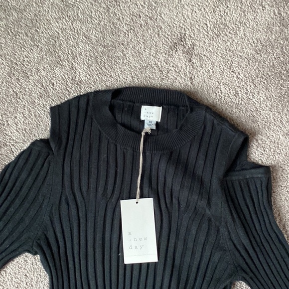 NWT A New Day Black Ribbed Cold Shoulder Bodycon Dress Long Sleeve SIZE XS - Picture 2 of 5